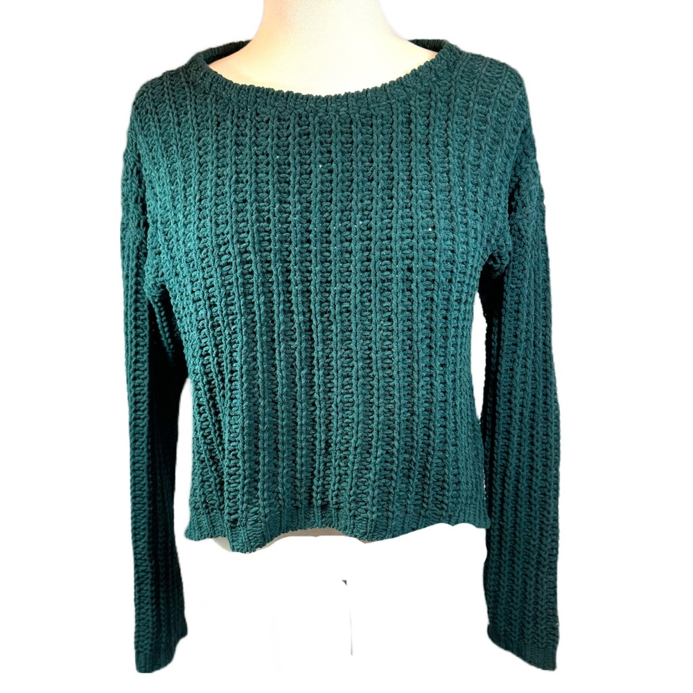 Abercrombie & Fitch Sz L Loose Knit Boxy Crop
Sweater Long Sleeve Dark Green